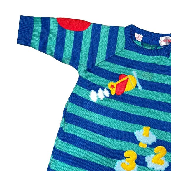 Vintage Rare City Kids Airplane Sweater Romper Baby Boys 12 Months Striped Blue - Picture 2 of 9